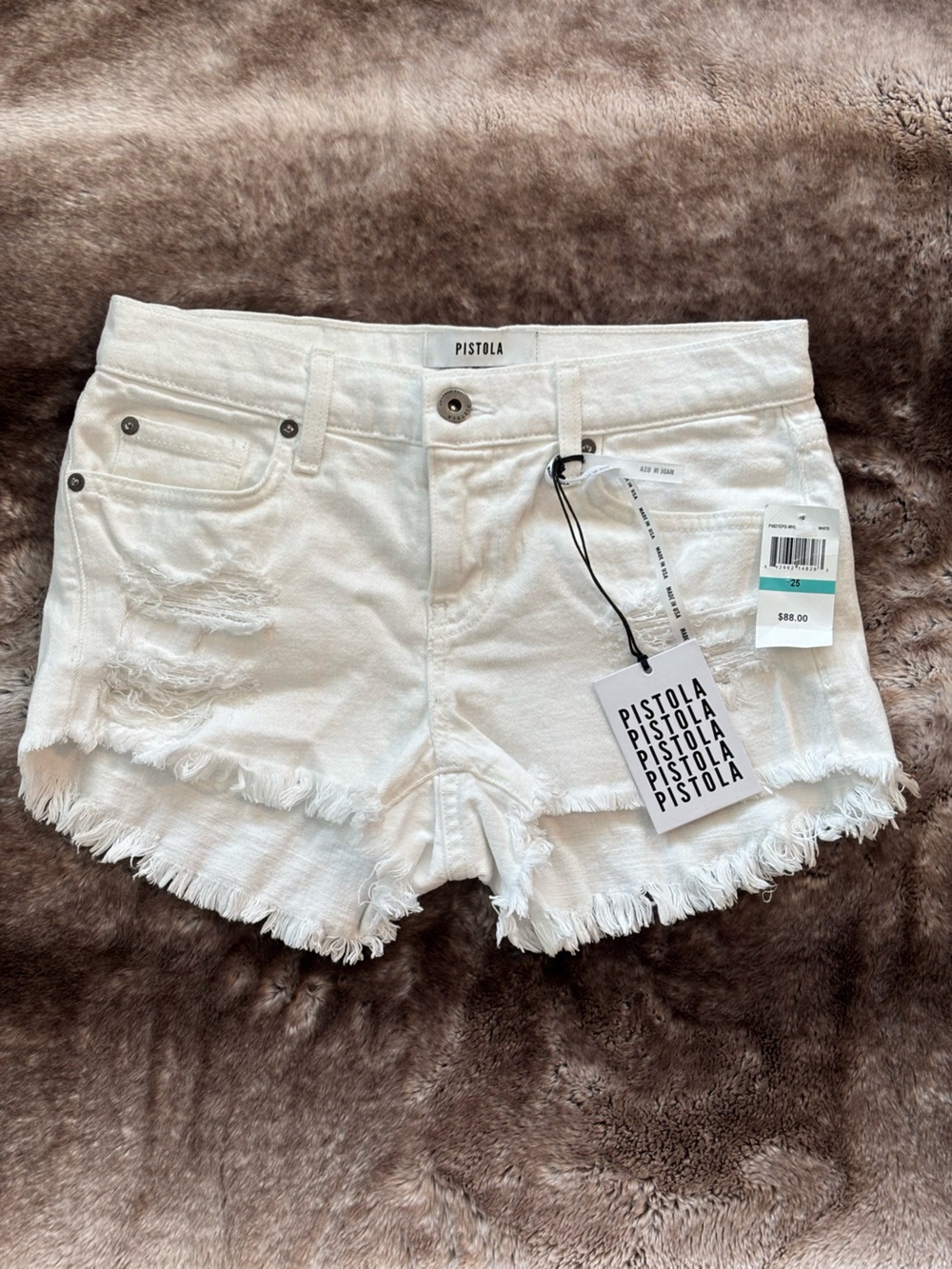 Pistola Denim Gigi Low Rise Cut Off White Frayed Shorts Size 25